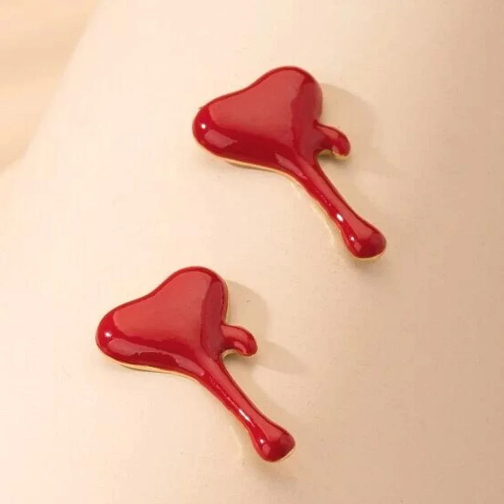Heart Earrings Goth Melting Hearts Dripping Posts Sold Out at Manufacturer NEW - Picture 3 of 3